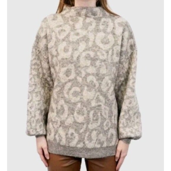 RD Style Conscious Womens Sweater Large Brown Beige Animal Print Mohair Blend - Picture 2 of 13